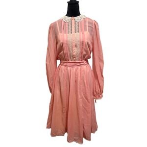 Vintage Gunne Sax Jessica San Francisco Coral Lace Prairie Dress 70s Style 3404